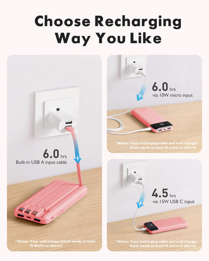 charmast Portable Charger Power Bank with Reinforced Built-in 4 Cables
