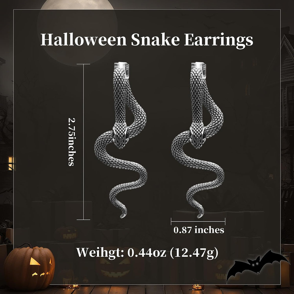 Snake Earrings, Gothic Jewelry Snake Jewelry as Halloween Gifts for Women