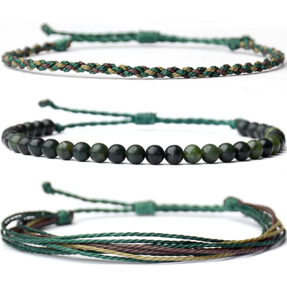 Mezcla Vida Handmade Natural Stone Beaded Healing Bracelet Gift for Men Adjustable Rope String Bracelet