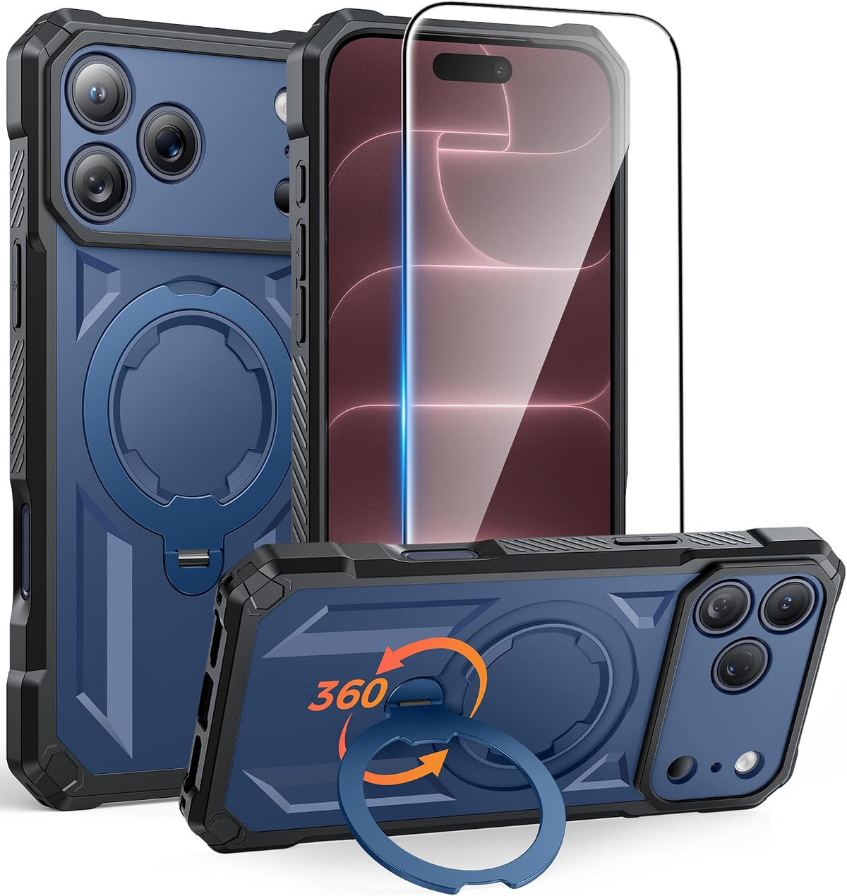 FNTCASE for iPhone 17 Case with 360 Spin Magnetic Stand