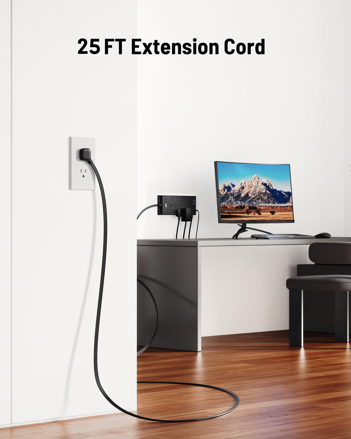 Surge Protector Power Strip 4800J, LeZone 10Ft Long Extension Cord Flat Plug, 20 Outlets 4 USB-A 4 USB-C Ports, Wall Mountable, Home Office Dorm Essentials, Black