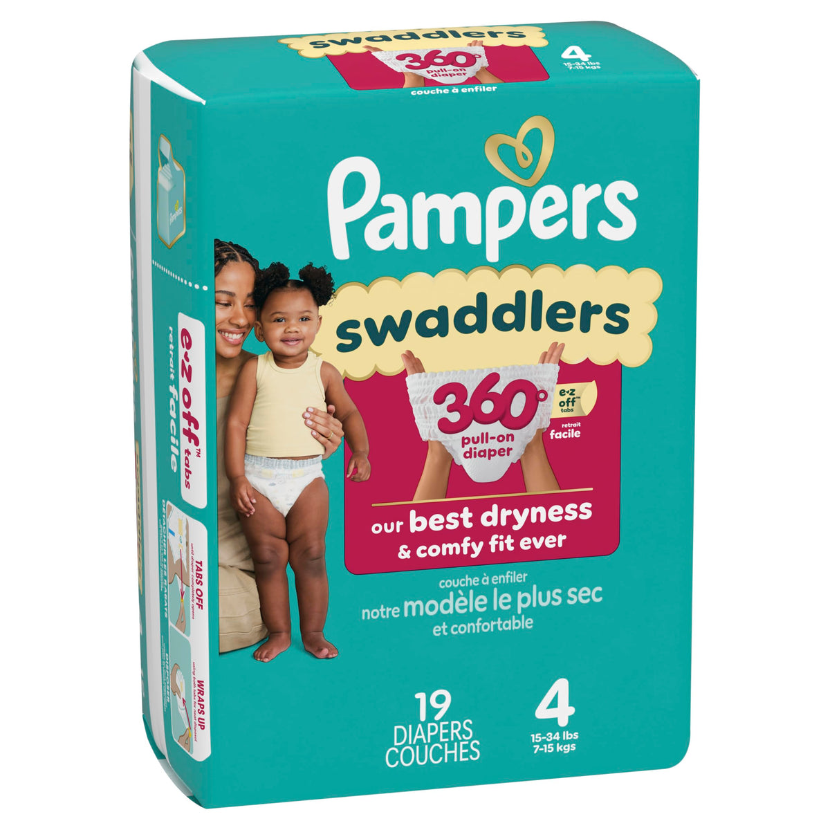 Pampers Diapers - Swaddlers 360° - Size 5, 116 Count, up to 100% Leakproof Comfy Dry Fit, Designed for Easy Changes, Pull On Baby Diaper
