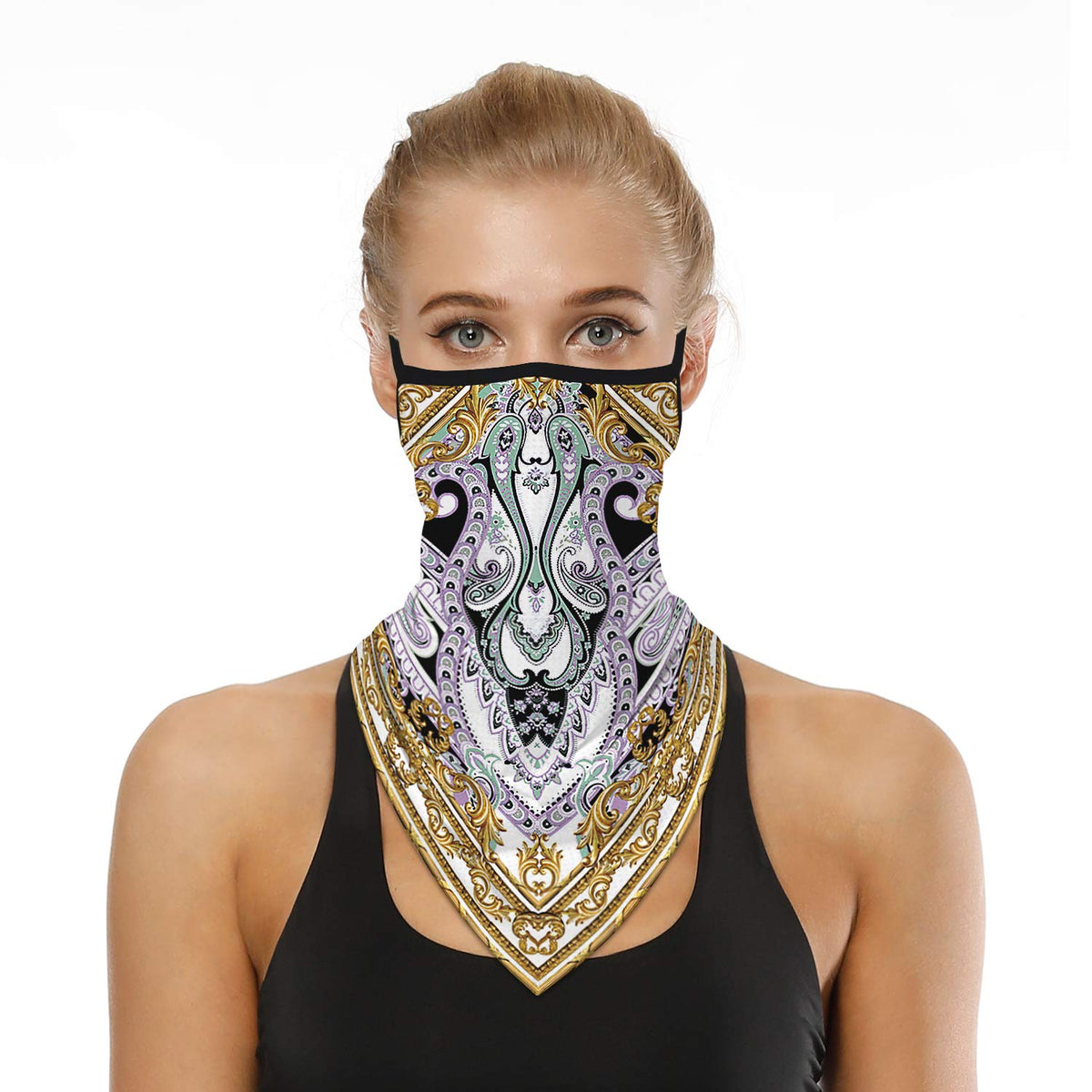 YAYOUREL Neck Gaiter Face Mask Bandanas for Men Women UV Face Scarf Cover Ear Loop Hole Facemask for Fishing Running Cycling