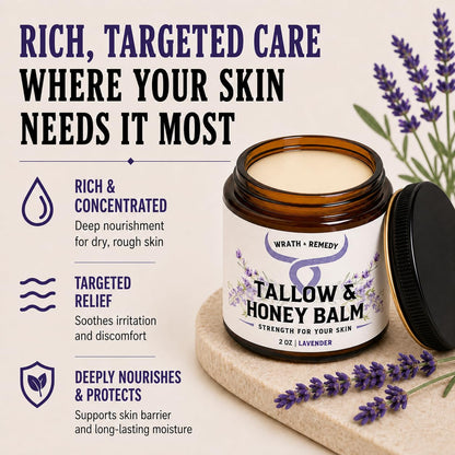 Wrath & Remedy Beef Tallow and Honey Balm, Handcrafted, Unscented, 4 oz