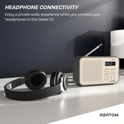 DAB/DAB+ & FM Portable Digital Radio | Simple Controls | Dual Alarms & Sleep Timer | Battery & Mains Powered (4x”AA”) | Bluetooth | Perfect for Home, Office or Outdoors | AZATOM Desire X2 (Black)