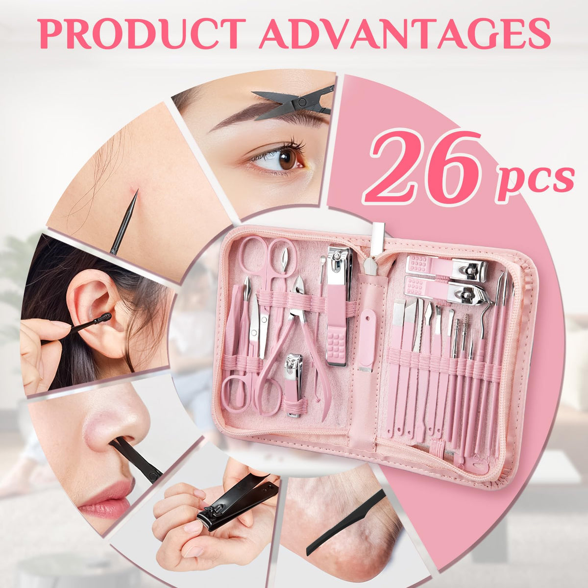 MINKINH Nail Clippers Set Manicure Pedicure Kit, 26-Piece Stainless Steel