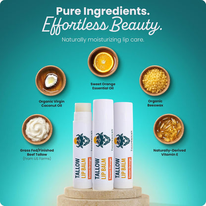 Moisturizing Grass-Fed Beef Tallow Lip Balm 3pk – Sweet Orange