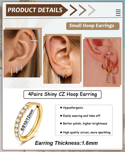 CZ Huggie Hoop Earrings, Stainless Steel Small Hoop Earrings