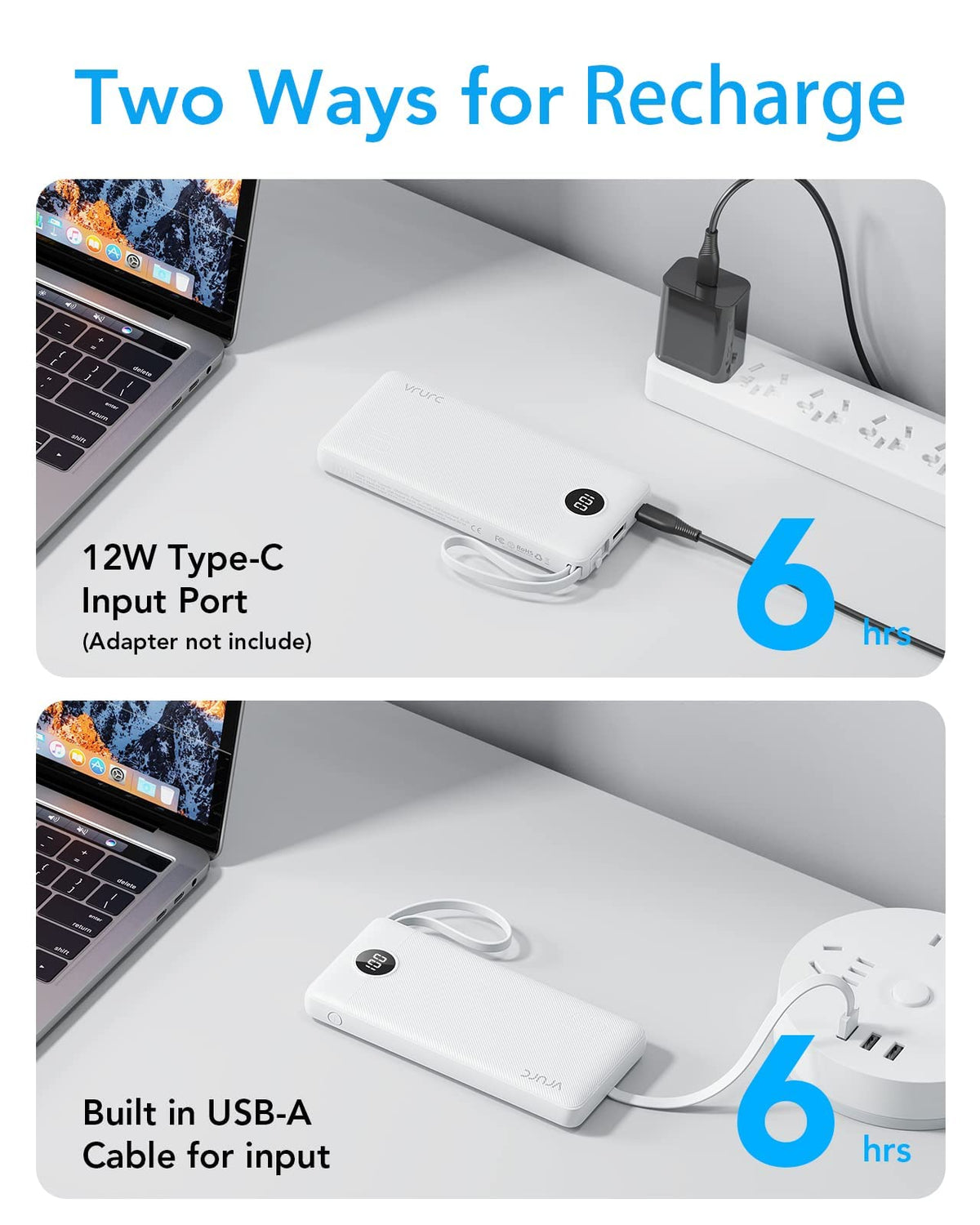 VRURC Portable Charger, Built in 4 Cables & Lanyard Power Bank 10000mAh