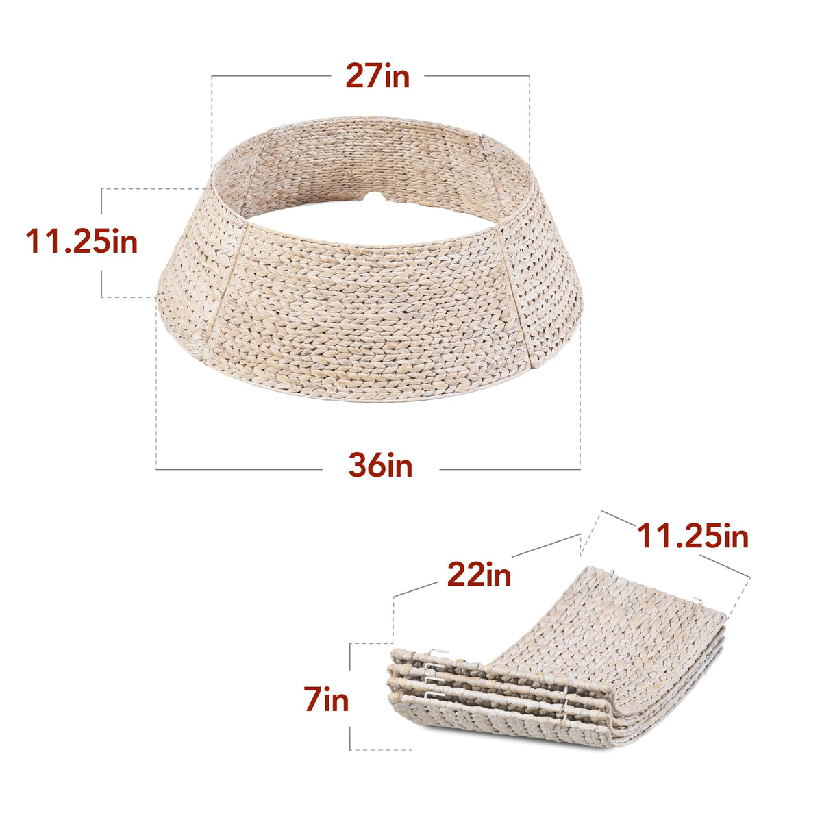 Best Choice Products 36in Christmas Tree Collar, Woven Hyacinth 3-Piece Holiday Rattan Tree Skirt Accessory for Home w/Cord Cut-Out - Chestnut