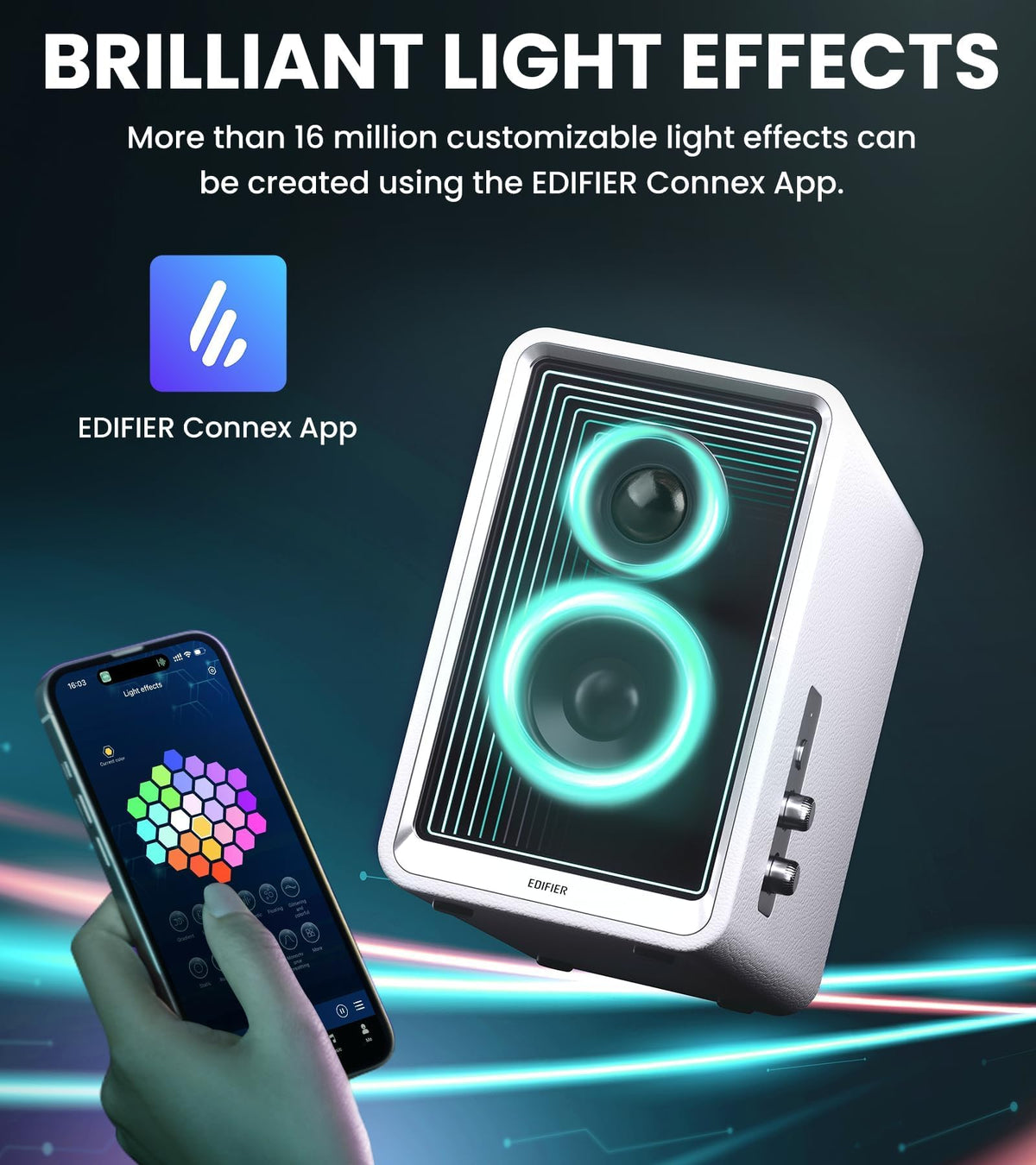 Edifier QR65 RGB Light Desktop Active Monitor, 70W RMS, Hi-Res Audio, Black
