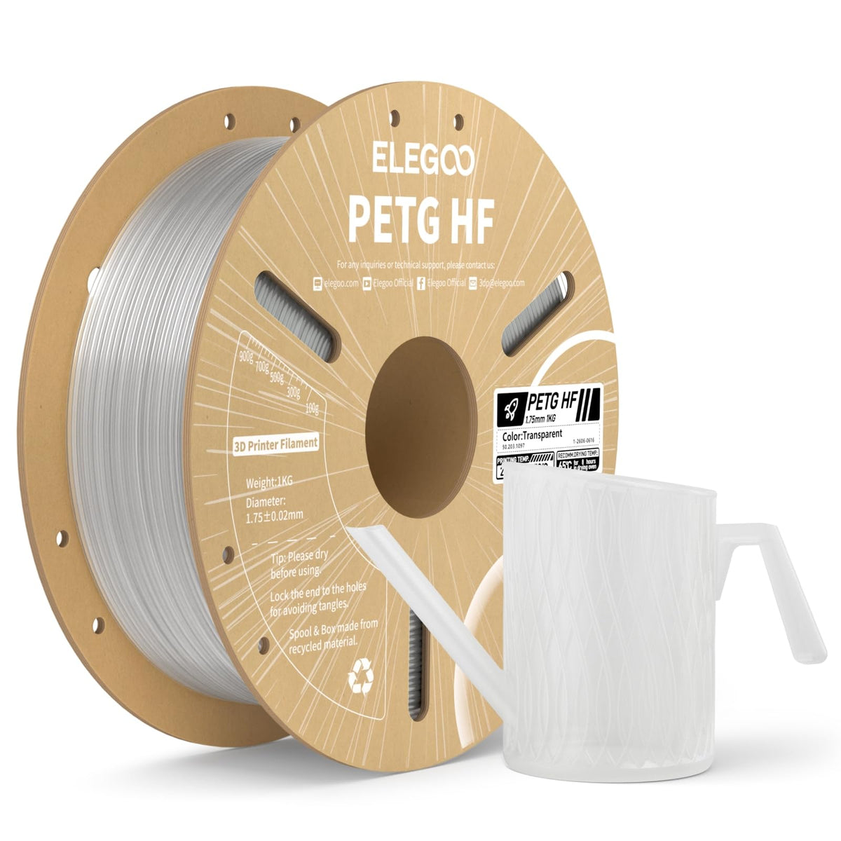 ELEGOO Rapid PETG 3D Printer Filament 1.75mm Black 1KG