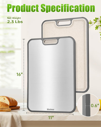 Titanium Cutting Board for Kitchen 16" x 11", 2-in-1 Cutting Mat
