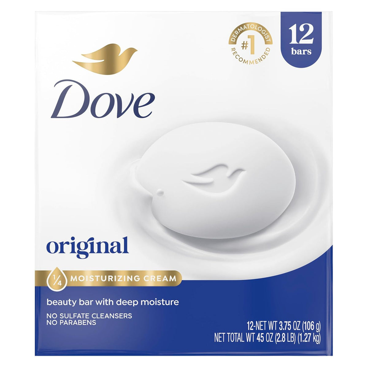 Dove Beauty Bar Soap Original 8 Count for Soft, Smooth Skin, with 1/4 Moisturizing Cream 3.75 oz