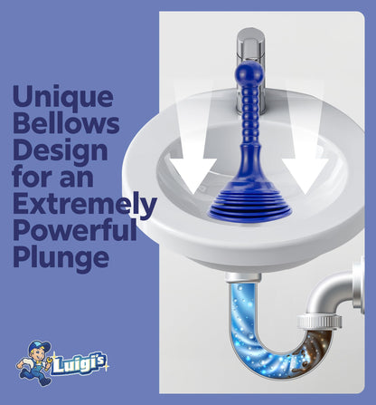 Luigi's Mini Sink Plunger for Unblocking Drains in Bathroom Kitchen Sink Bath and Shower - Small Powerful Commercial Style Plumbers Plunger - Bellow Plunger Sink Unblocker