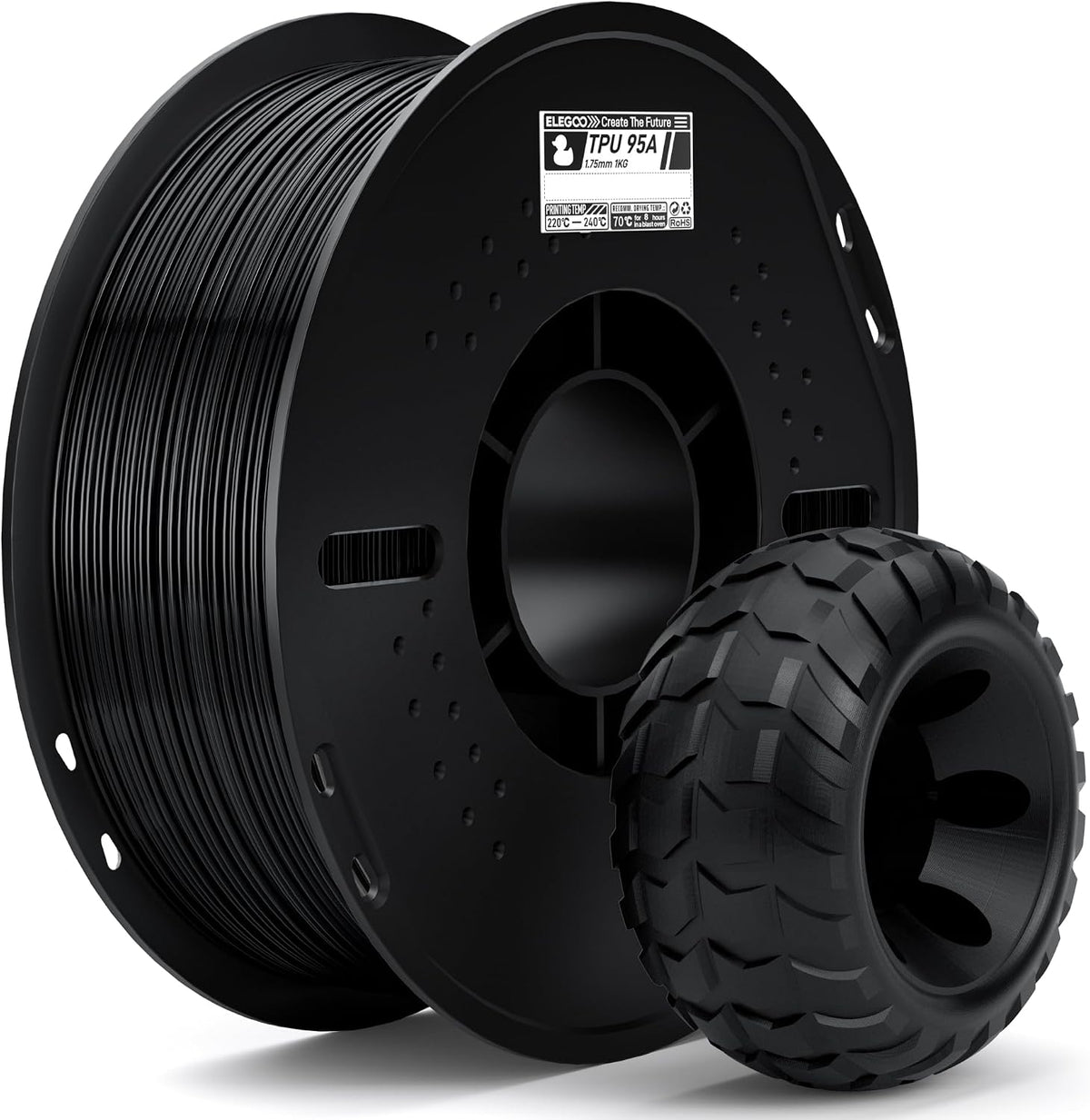 ELEGOO TPU 3D Printer Filament 1.75mm Black 1KG, 95A Flexible