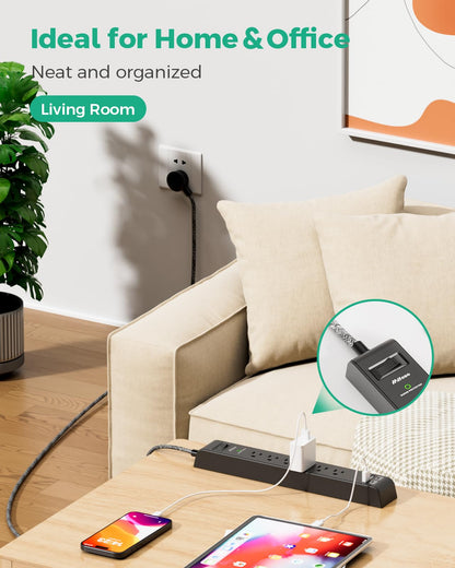 2 Pack 20FT Power Strip Surge Protector, Extension Cord Multiple Outlets