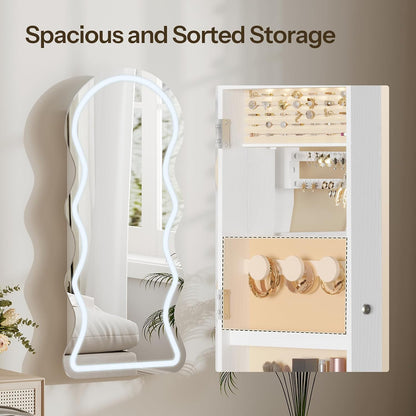 HOOBRO LED Mirror Jewelry Cabinet, Wall/Door Mounted Jewelry Organizer