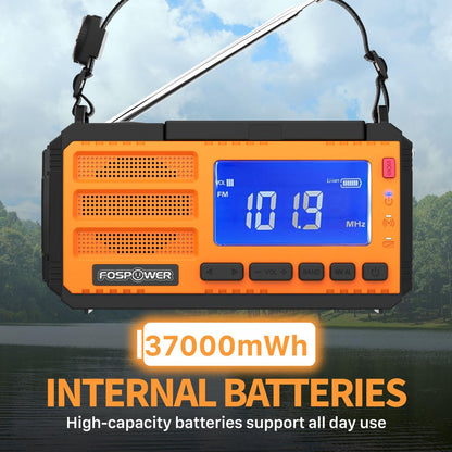 FosPower NOAA Emergency Weather Radio D8 37000mWh Portable Power Bank, AM/FM, USB/Solar/Hand Crank Charging, SOS Alarm & Flashlight for Indoor/Outdoor Emergency - Orange