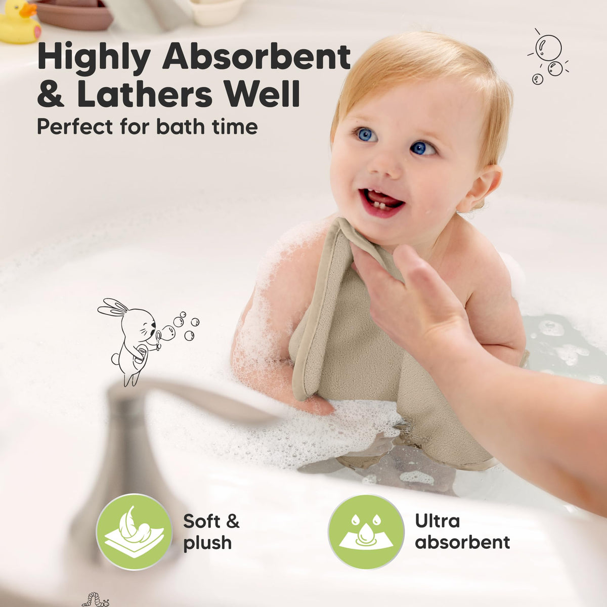 6-Pack Baby Washcloths, Soft Absorbent Washcloths for Face, Body (White)