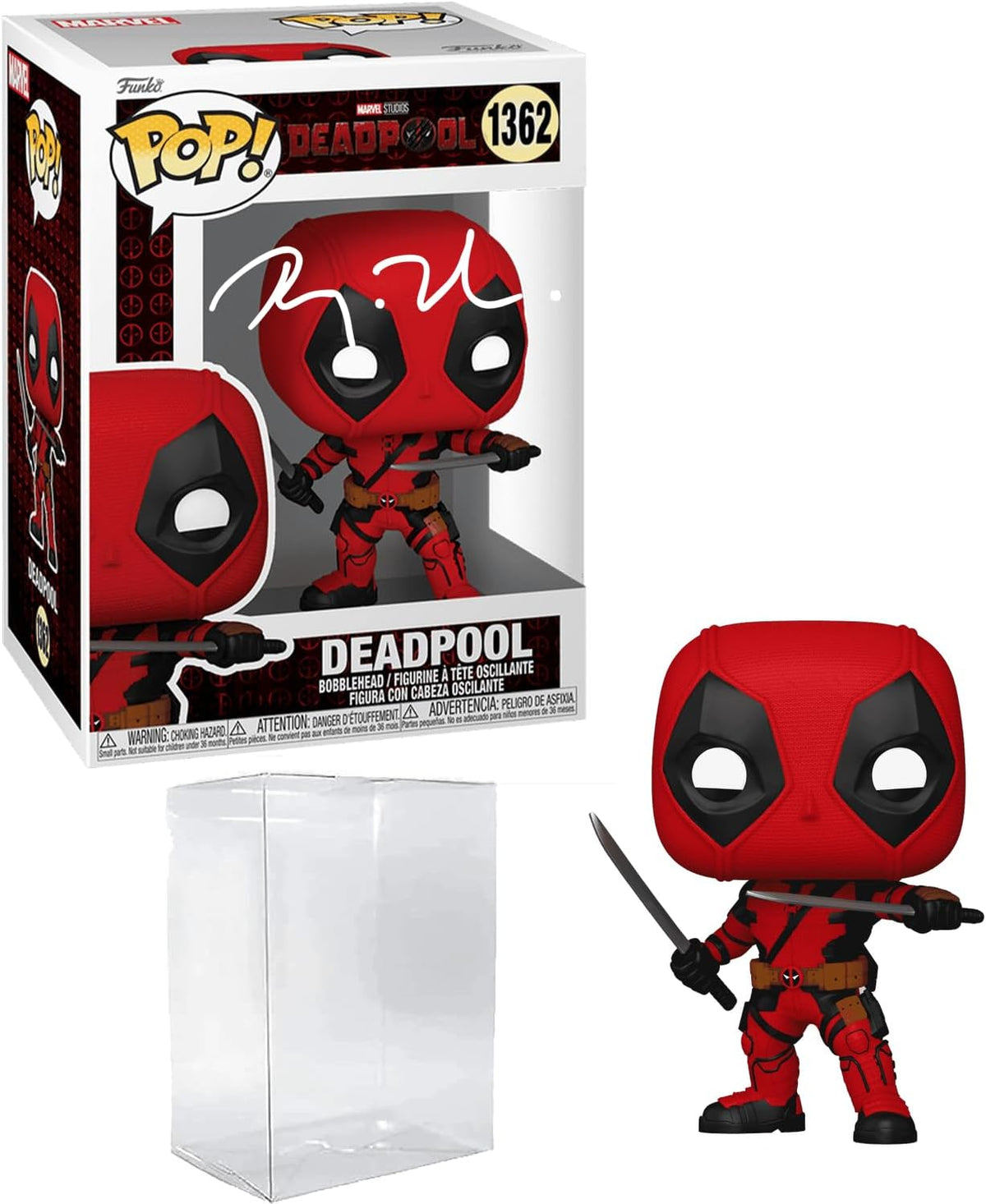 Ryan Reynolds Deadpool 3#1362 Facsimile Signed Reprint Laser Autographed Funko POP! Movies Marvel Universe Figurine with Protector Case