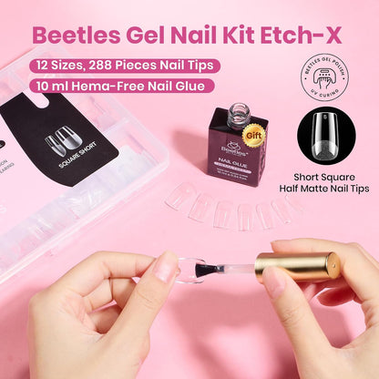 Beetles Soft Gel Nail Kit Almond Short 288pcs 12 Sizes Nail Tips with Glue