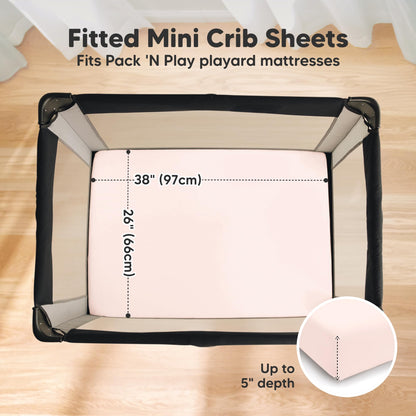 2pk Mini Crib Sheets Fitted 38x26 Pack N Play Mattress Sheet (Bumble Bear)