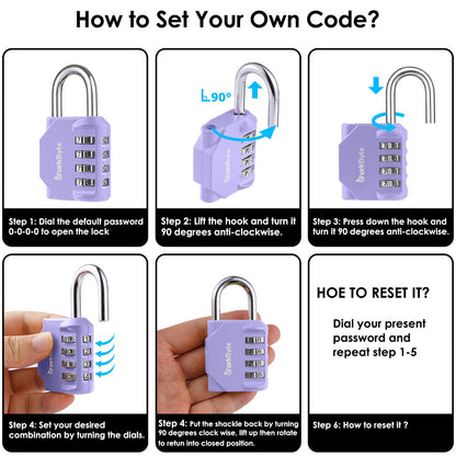 SharkByte Heavy Duty Combination Padlock – 4-Digit Weatherproof Outdoor Lock with Stainless Steel Shackle, Anti-Rust Resettable Code for Gym, School, Locker, Shed, Toolbox, Gate & Warehouse - Purple