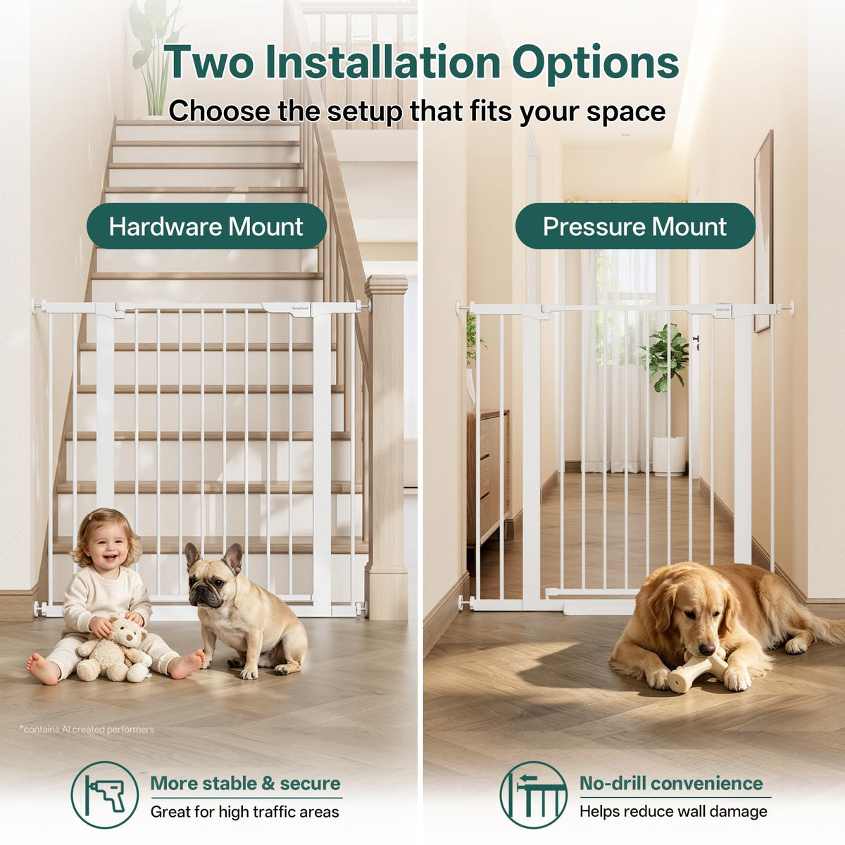 InnoTruth 27-36.6 in Wide Baby Gate for Stairs and Doorways, Black