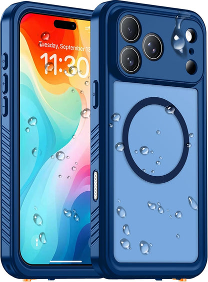 Temdan Compatible with iPhone 17 Pro Case,Waterproof Built-in Screen & Camera Protector IP68 Underwater Full Body 17FT Military Dropproof Shockproof Phone Case 6.3"-Blue/Clear