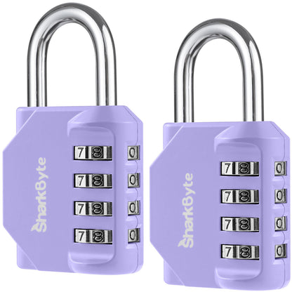 SharkByte Heavy Duty Combination Padlock – 4-Digit Weatherproof Outdoor Lock with Stainless Steel Shackle, Anti-Rust Resettable Code for Gym, School, Locker, Shed, Toolbox, Gate & Warehouse - Purple