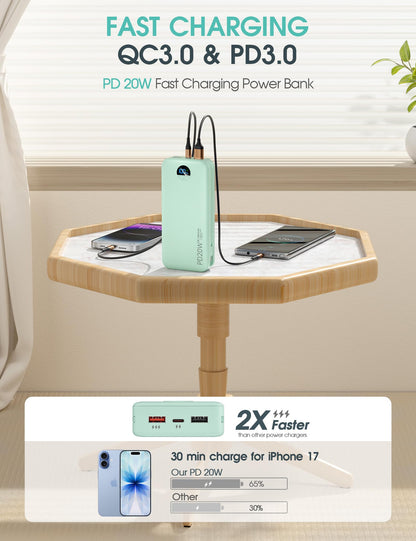citicr Portable Charger 10000mAh PD20W w/Built-in Cables & Wall Plug Purple