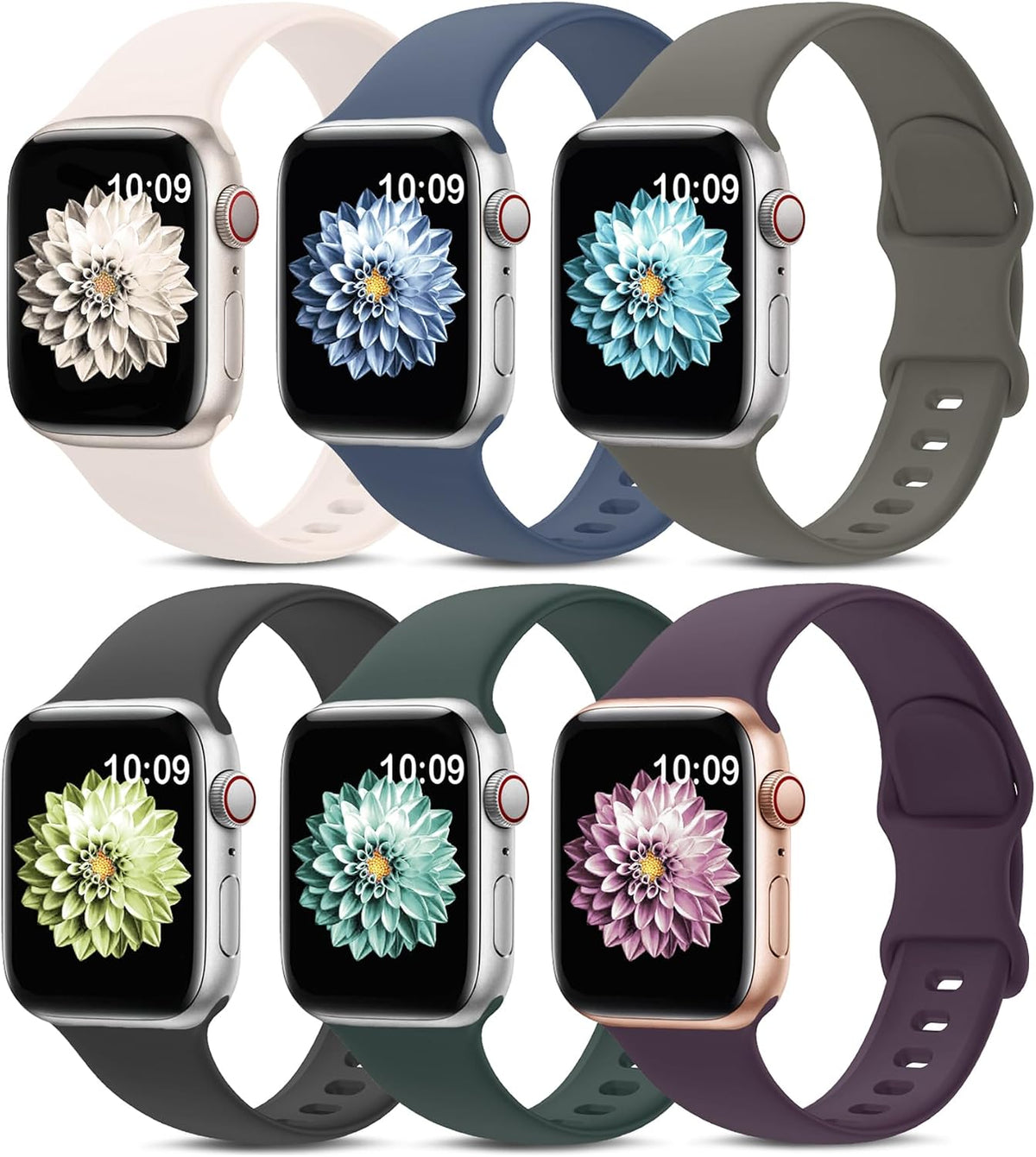 6 Pack Sport Silicone Bands Compatible with Apple Watch Band for Women Men