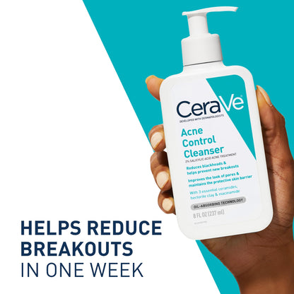 CeraVe Acne Control Cleanser, Face Wash with 2% Salicylic Acid, 8 oz