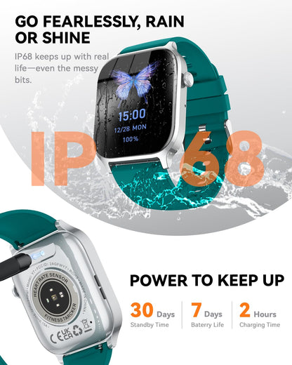 Smart Watch for Men Women- Answer/Make Call, 2024 IP68 Waterproof Fitness Tracker Watch with Sleep Step Counter Activity Smartwatch for Samsung Android iPhone iOS (Black-Blue, 1.83)