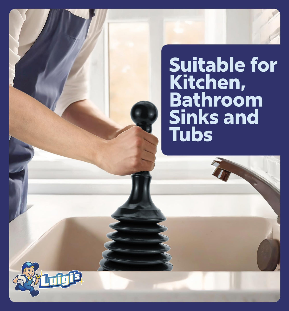Luigi's Mini Sink Plunger for Unblocking Drains in Bathroom Kitchen Sink Bath and Shower - Small Powerful Commercial Style Plumbers Plunger - Bellow Plunger Sink Unblocker