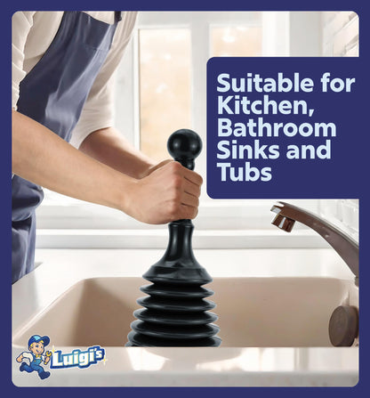 Luigi's Mini Sink Plunger for Unblocking Drains in Bathroom Kitchen Sink Bath and Shower - Small Powerful Commercial Style Plumbers Plunger - Bellow Plunger Sink Unblocker