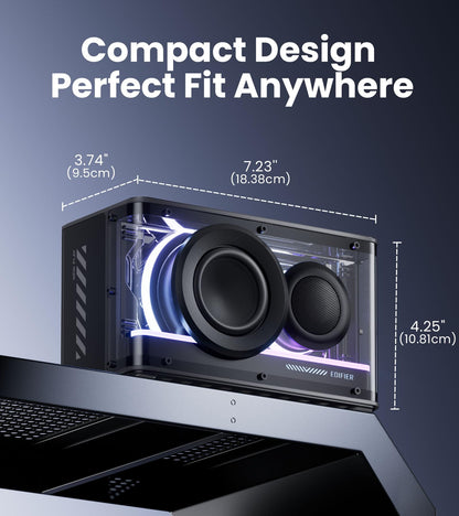 Edifier QD25 Bluetooth Speaker | Portable Desktop Audio, 25W (RMS) Dynamic Sound, Hi-Res Audio, Splendid Light Effects, 15H Playtime, Bluetooth 6.0, Wireless Stereo Pairing, White