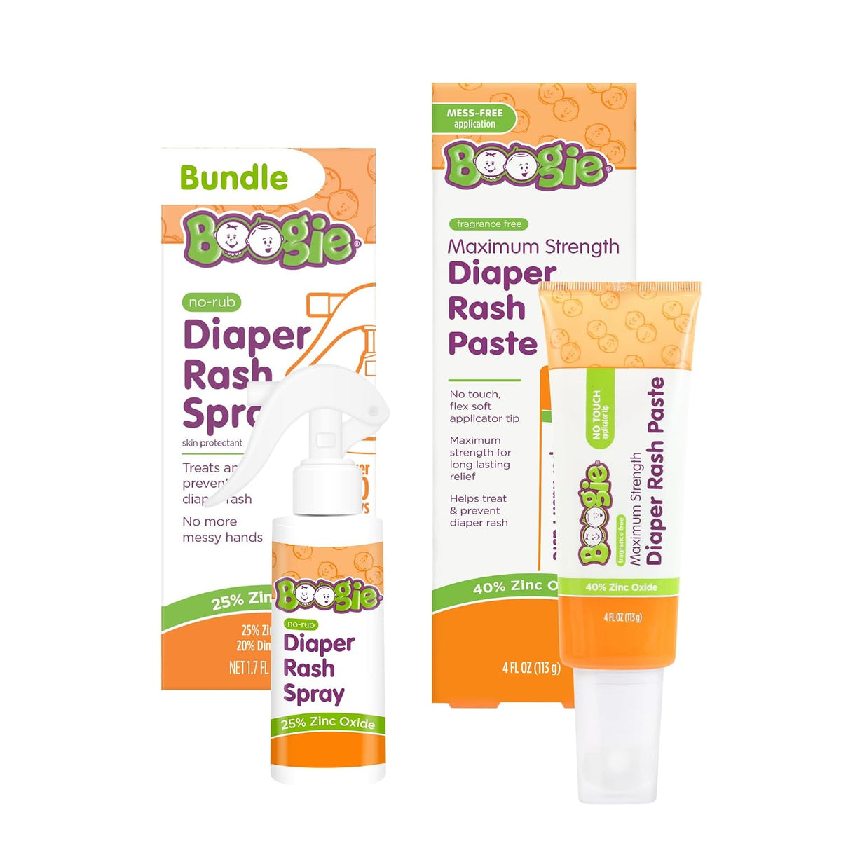 Boogie Diaper Rash Relief Bundle, No-Rub Spray & Maximum Strength Paste