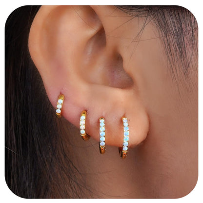 1Pair 316L Surgical Steel Opal Small Hoop Earrings for Women Hypoallergenic Medical Grade Lightweight For Cartilage Helix Daith Tragus Lobe Piercing Jewelry
