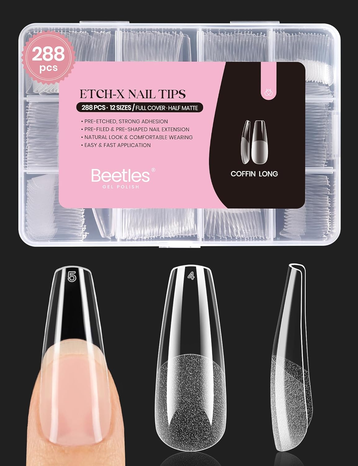 Beetles Soft Gel Nail Kit Almond Short 288pcs 12 Sizes Nail Tips with Glue
