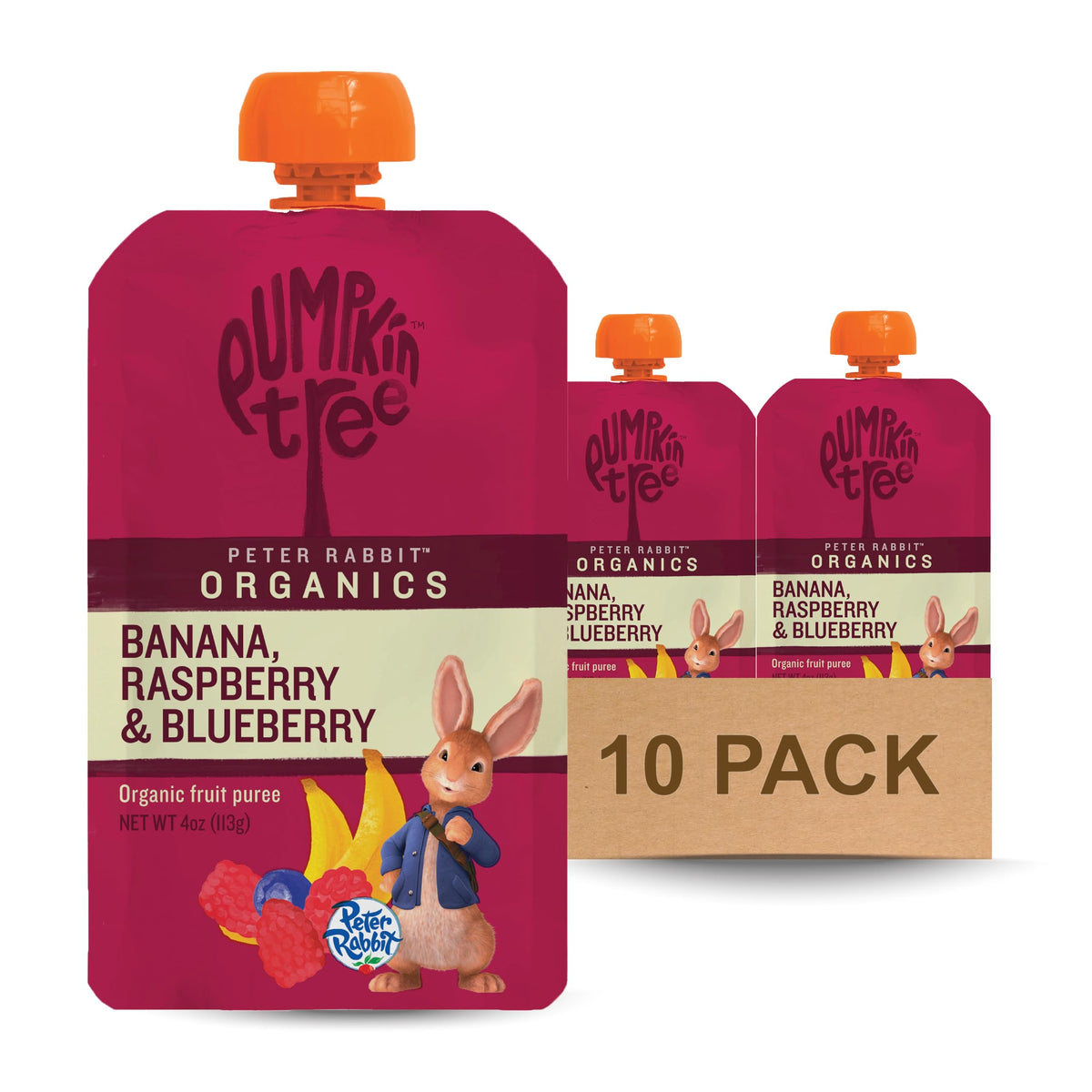 Pumpkin Tree Peter Rabbit Organics, Banana, Mango, and Kale, 4 Squeeze Pouch, Mango, Broccoli & Kale, 4.4 Ounce (Pack of 10)