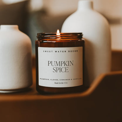 Sweet Water Decor Hello Fall Candle, 9oz Amber Jar, Autumn Scents for Home