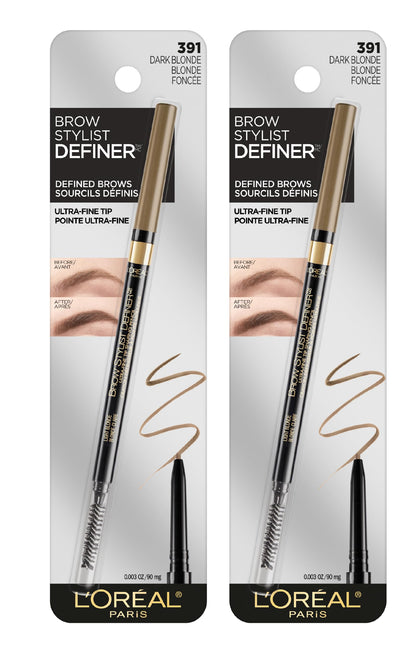 L'Oreal Paris Makeup Brow Stylist Definer Waterproof Eyebrow Pencil, Ultra-Fine Mechanical Pencil, Draws Tiny Brow Hairs and Fills in Sparse Areas and Gaps, Dark Brunette, 0.11 Ounce (Pack of 2)