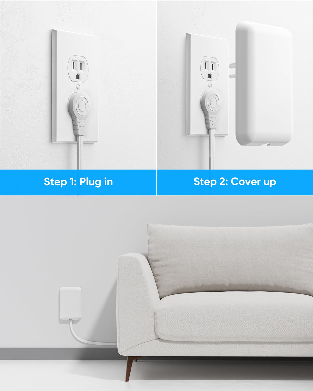 Split Extension Cord with Outlet Cover (10FT, Dual 5FT), Flat Plug Power Strip with 6 Outlets and 3 USB Ports, Outlet Extender for Tight Spaces