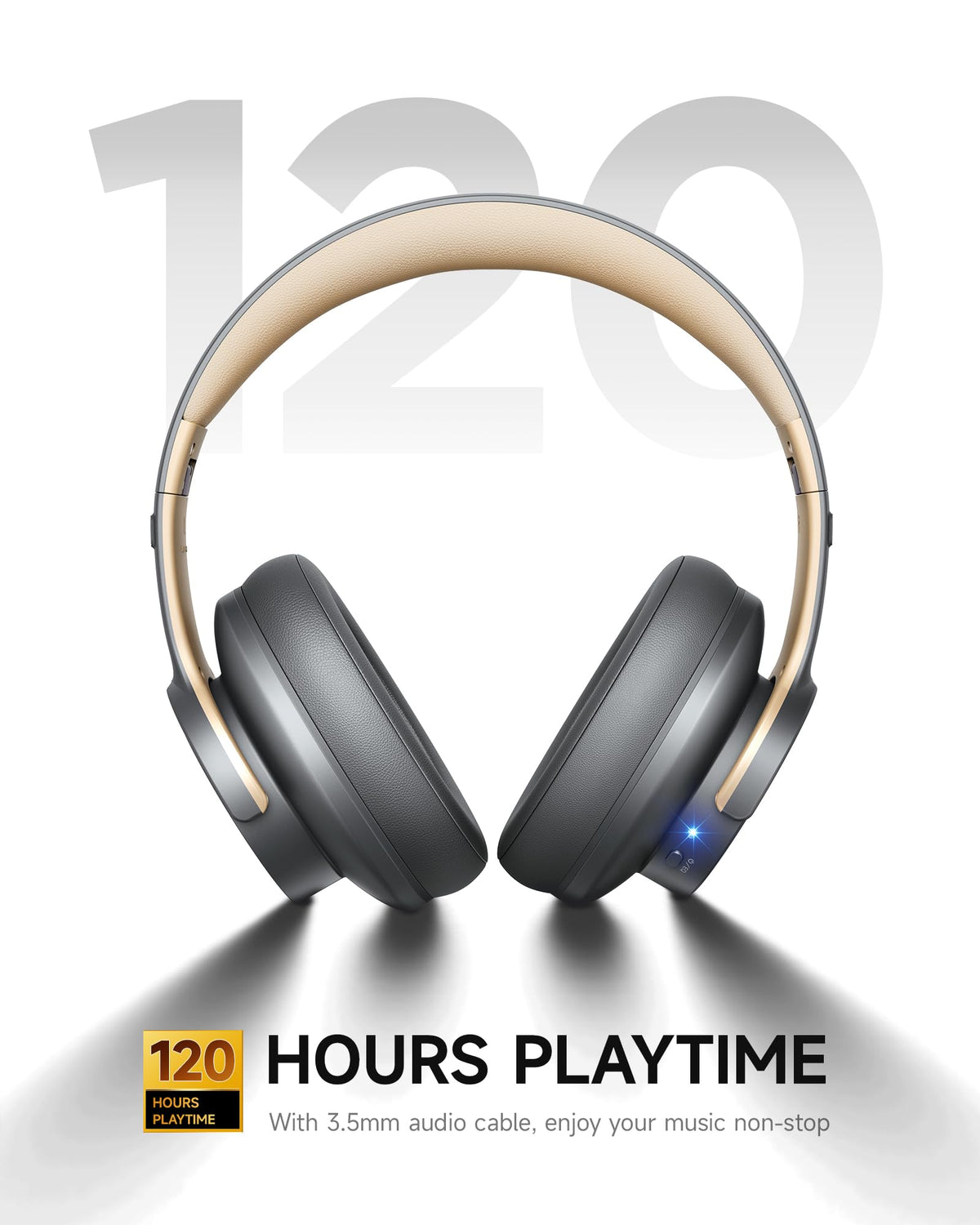 Picun B8 Wireless Bluetooth Headphones, 120H Playtime, 3EQ Modes, Black