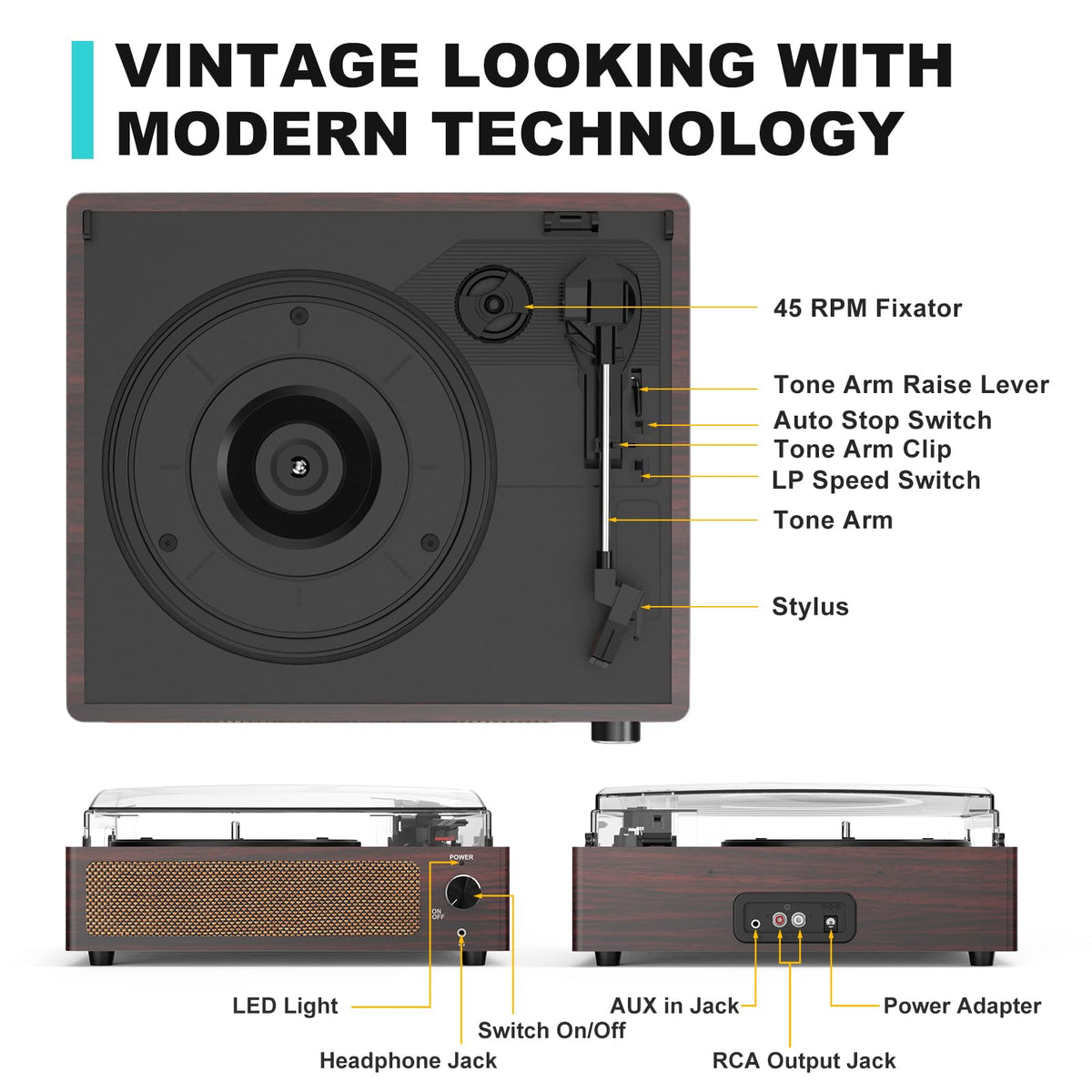 Seasonlife® Record Player for Vinyl Turntable with Speakers,Pale Purple