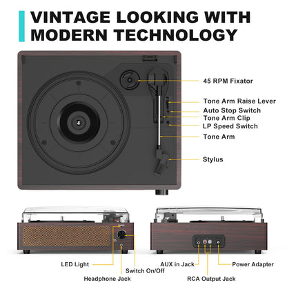 Seasonlife® Record Player for Vinyl Turntable with Speakers,Pale Purple