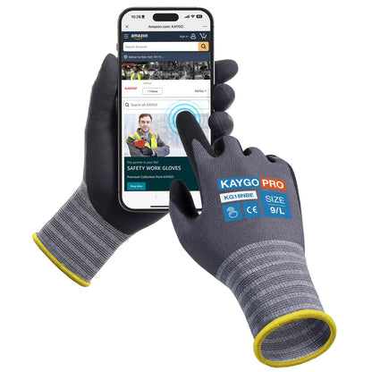 KAYGO Safety Work Gloves MicroFoam Nitrile Coated 12 Pairs, KG18NH