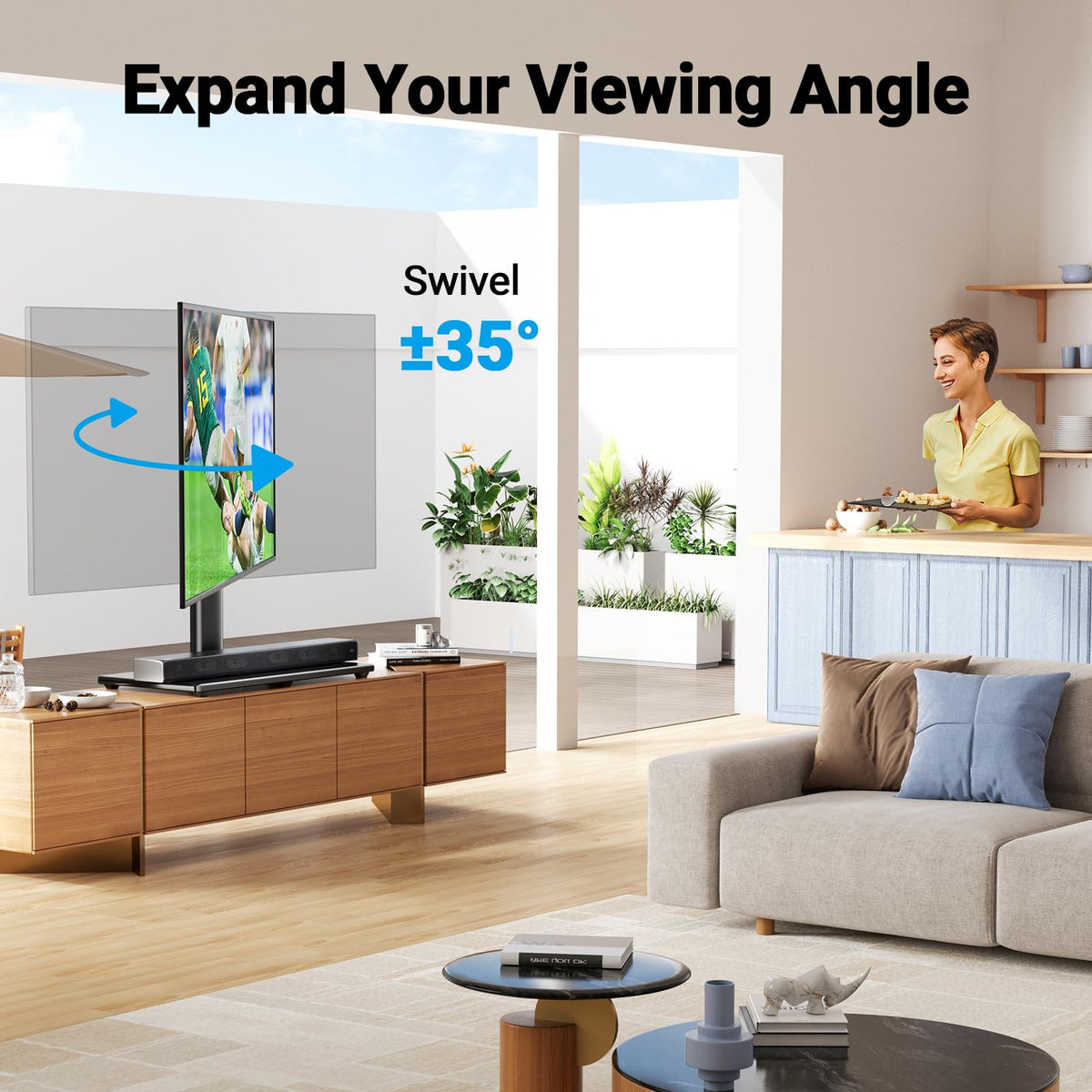 PERLESMITH Universal Swivel TV Stand for 32-75 inch TVs to 99lbs with Legs